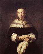 A woman with solfjader of a strutsplym Rembrandt